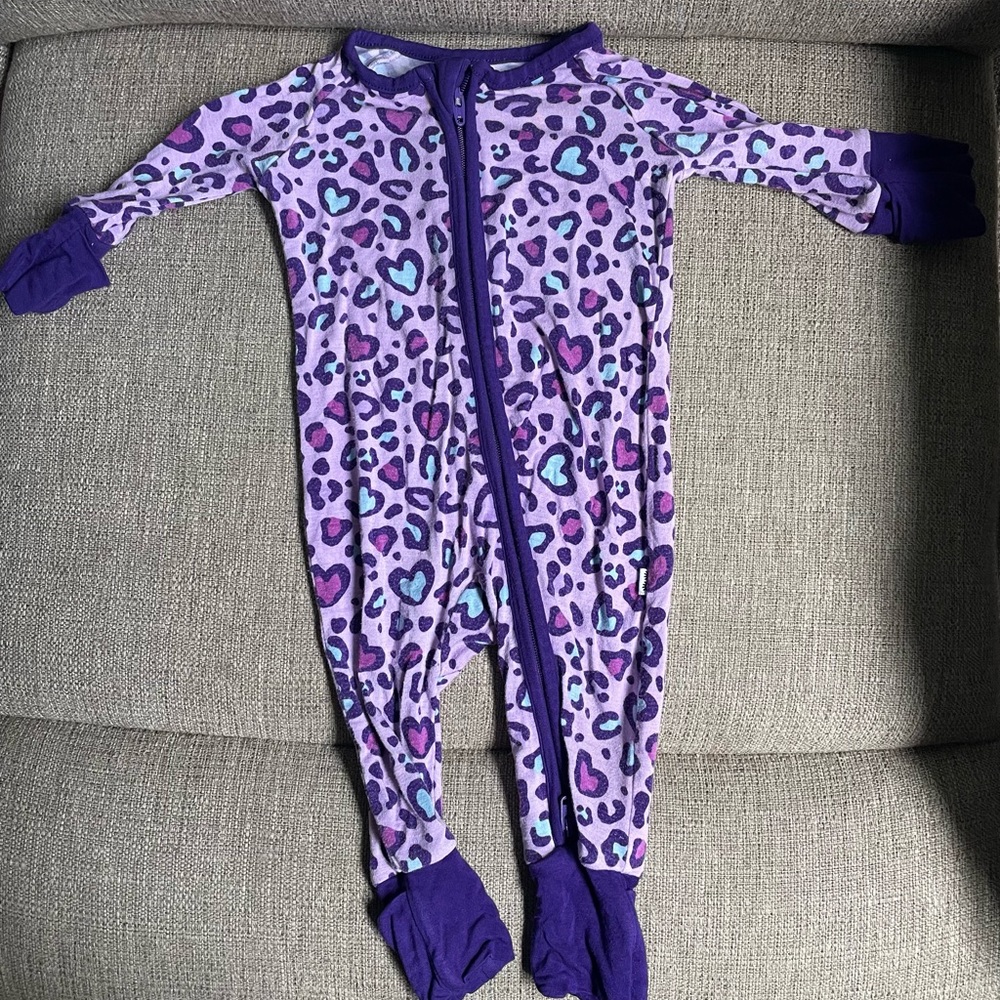 Little Sleepies Purple Heart Leopard Kids Footie
